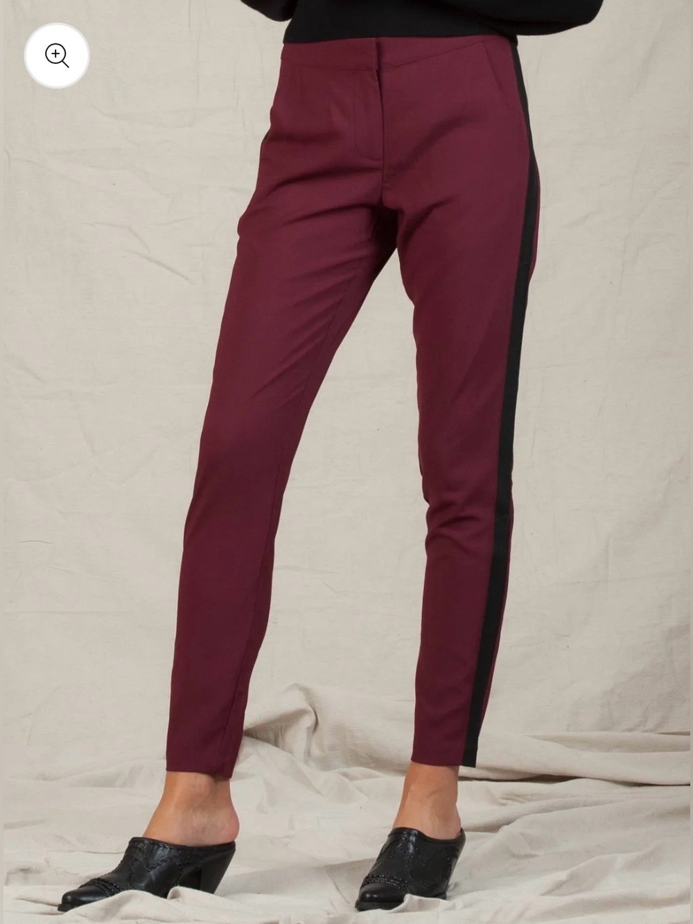 Zara Burgundy Skinny Ponte Pants with Black Side Stripe